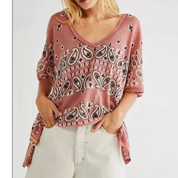 Free People Tops - FREE PEOPLE No Matter What Paisley Print Knit Tunic Top Rust Bohemian Women's XL